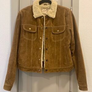 Scully Brown Suede Jacket with Cream Shearling Collar